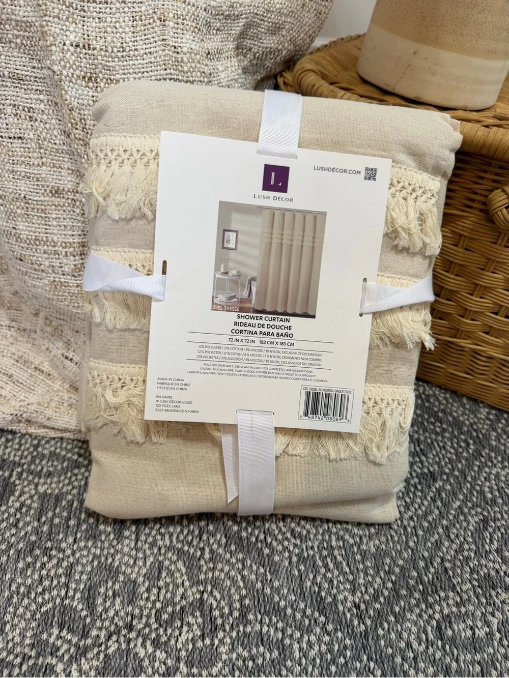 New Lush Decor Ciel Tassel Shower Curtain Elegant Cream Ruffle Shower Curtain